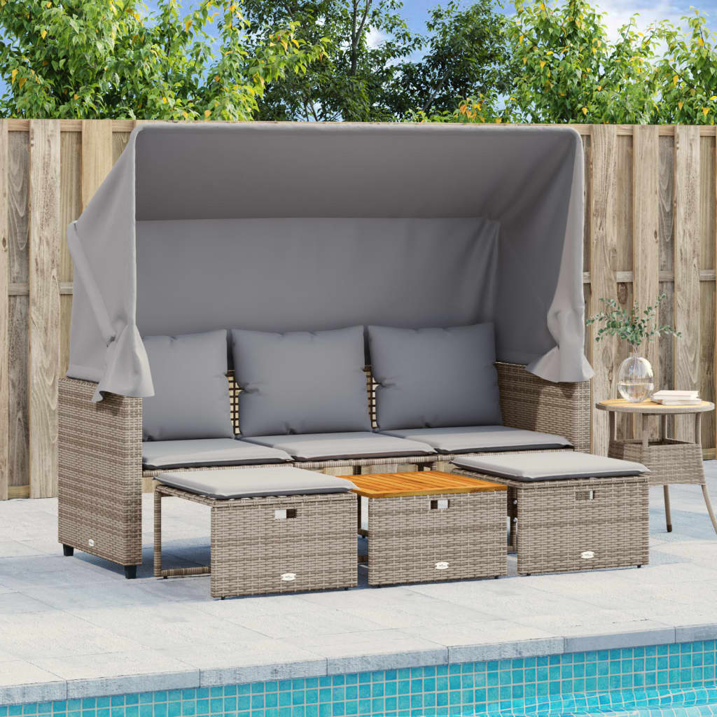 Thumbnail - vidaXL Outdoor-Sofa 3-Sitzer mit Dach und Hockern Grau Poly Rattan