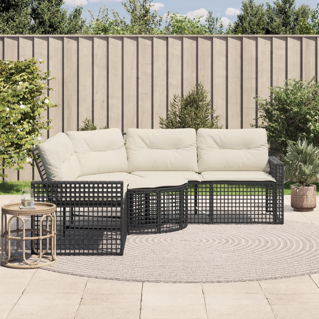 vidaXL Gartensofa in L-Form mit Kissen und Fußbank Schwarz Poly Rattan