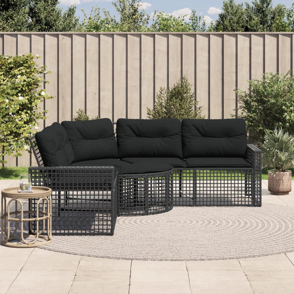 vidaXL Gartensofa in L-Form mit Kissen und Fußbank Schwarz Poly Rattan