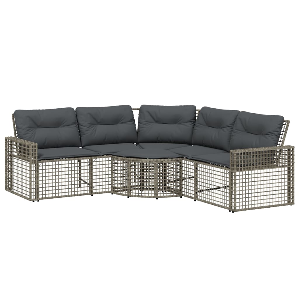 Thumbnail - vidaXL Gartensofa in L-Form mit Kissen und Fußbank Grau Poly Rattan