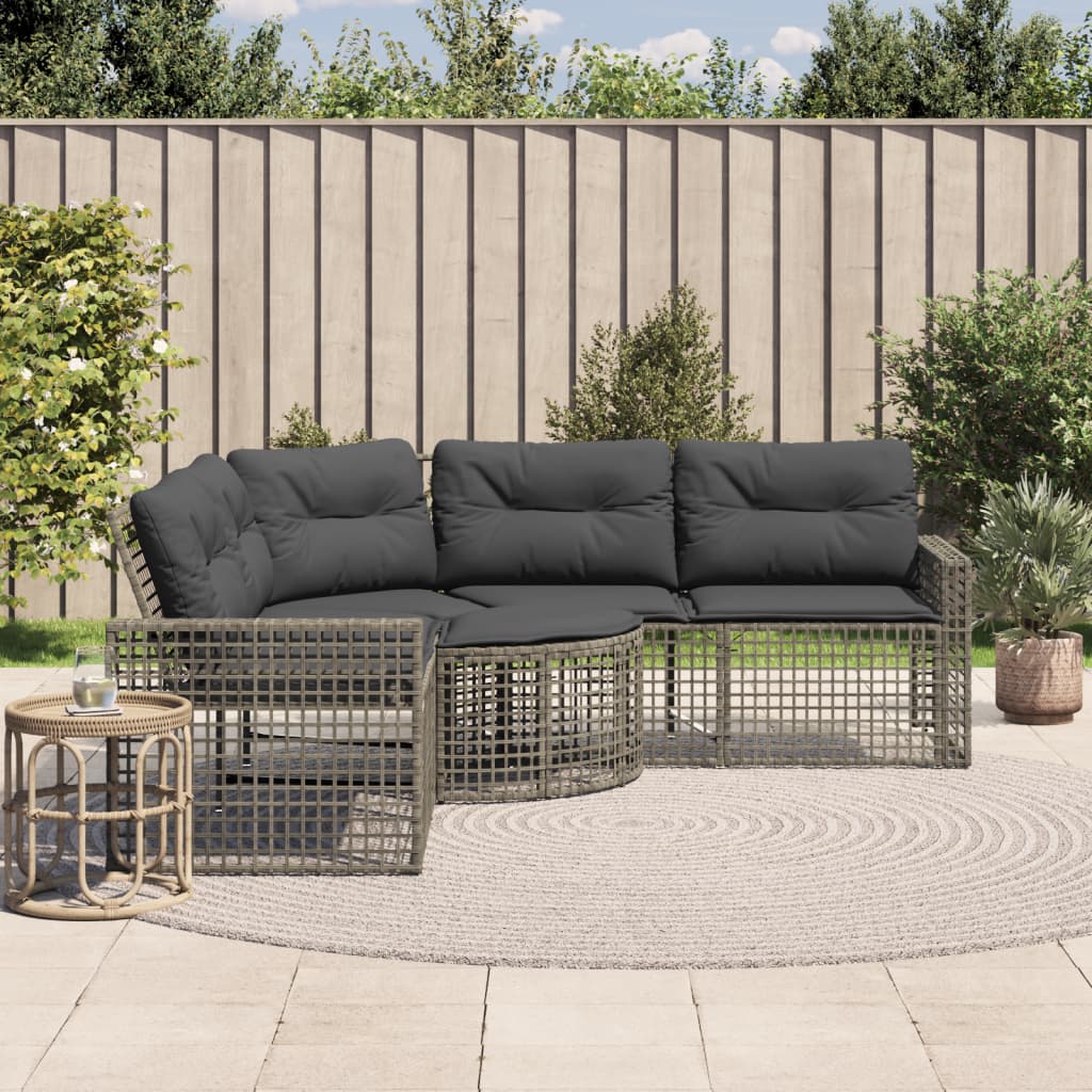 vidaXL Gartensofa in L-Form mit Kissen und Fußbank Grau Poly Rattan