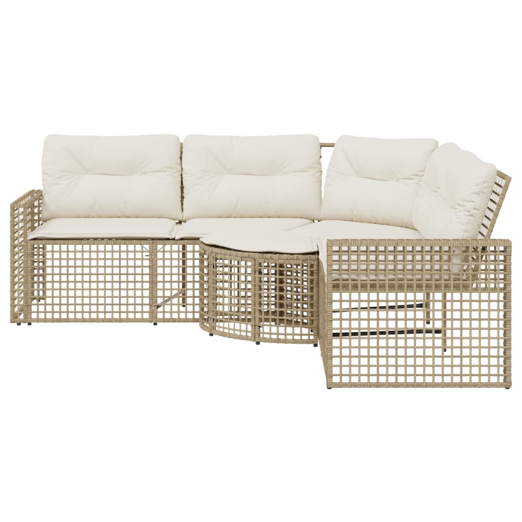 vidaXL Tuinbank met kussens en voetensteun L-vormig poly rattan beige