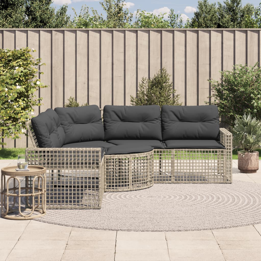 vidaXL Gartensofa in L-Form mit Kissen und Fußbank Hellgrau Polyrattan