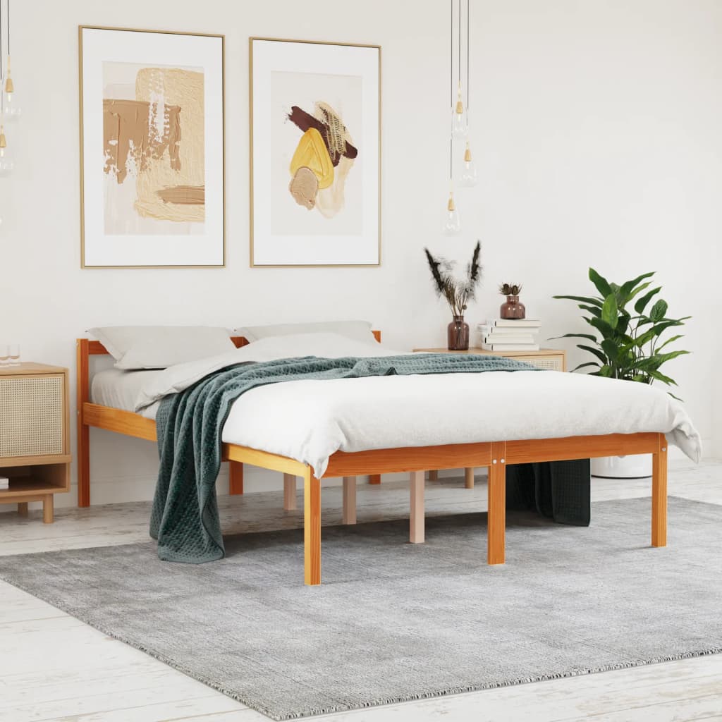 vidaXL Seniorenbett Wachsbraun 140x190 cm Massivholz Kiefer