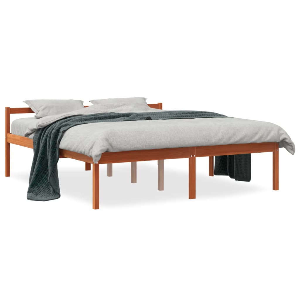 Seniorenbett Wachsbraun 150×200 cm Massivholz Kiefer