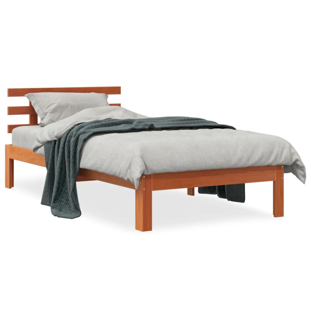 vidaXL Cadru de pat cu tăblie, maro ceruit, 90x190 cm, lemn masiv pin