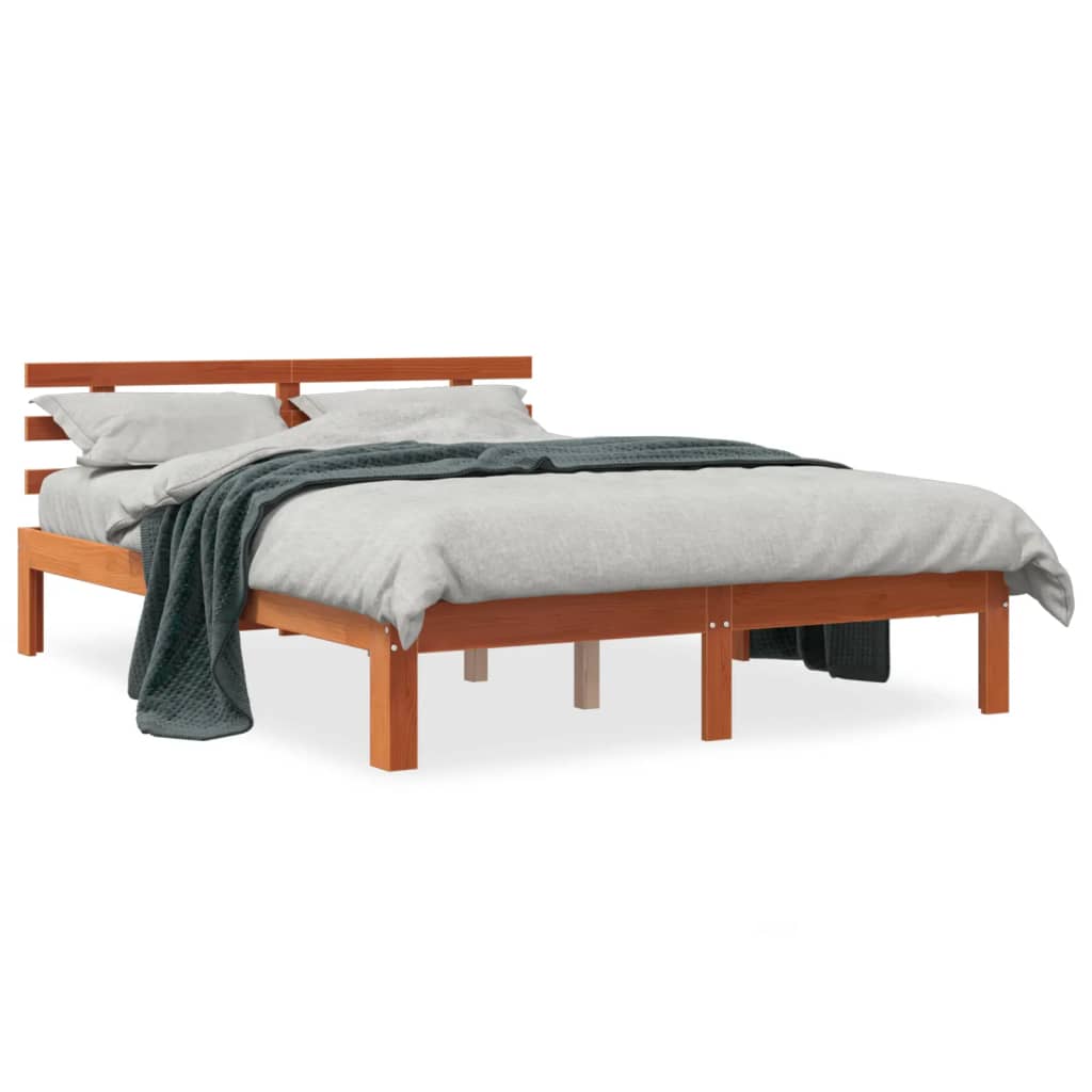 vidaXL Cadru de pat cu tăblie, maro ceruit, 140x190 cm, lemn masiv pin
