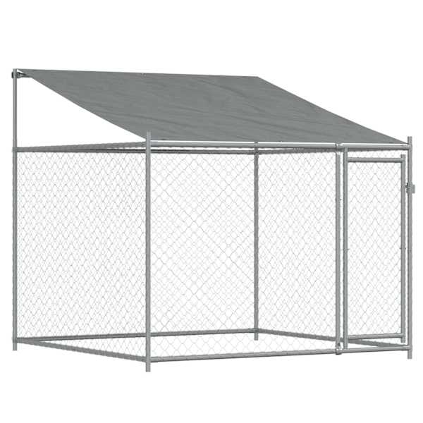 vidaXL koeraaedik, katuse ja uksega, hall, 2x2x2 m, tsingitud teras