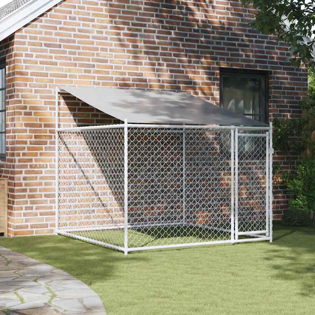vidaXL Cușcă de câini cu acoperiș și ușă gri, 2x2x2 m, oțel galvanizat