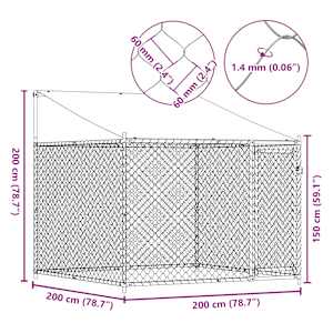 Klec pro psy se střechou a dvířky šedá 2x2x2 m pozinkovaná ocel - obrázek 8