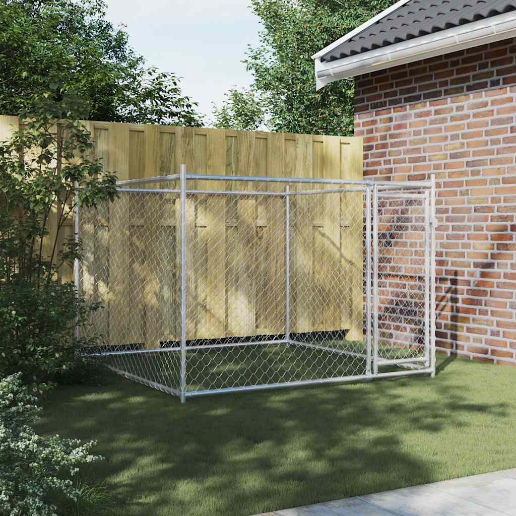 vidaXL Cușcă pentru câini cu ușă, gri, 2x2x1,5 m, oțel galvanizat
