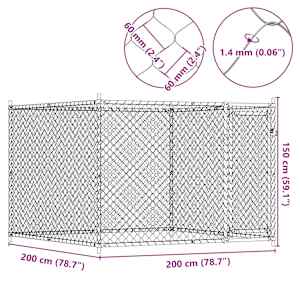 Klec pro psy s dvířky šedá 2 x 2 x 1,5 m pozinkovaná ocel - obrázek 8