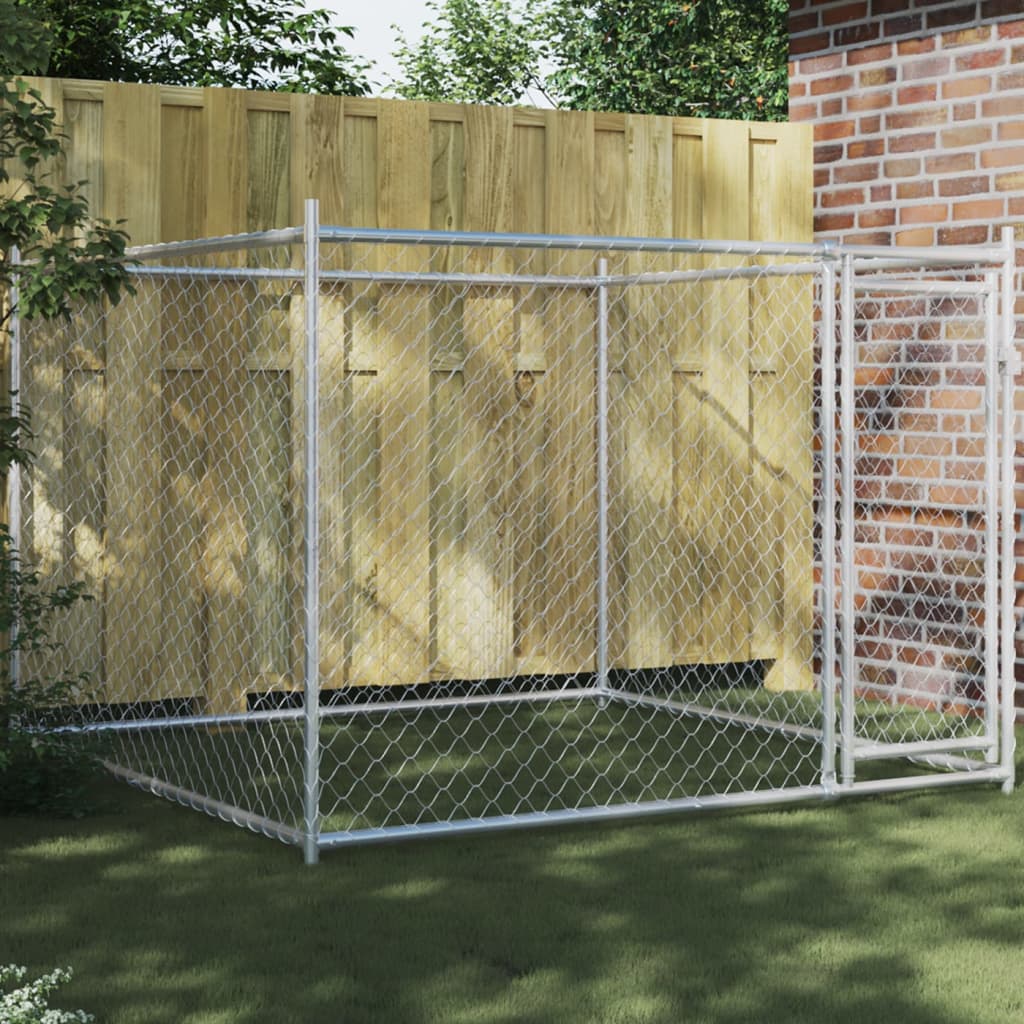 vidaXL Cușcă pentru câini cu ușă, gri, 2x2x1,5 m, oțel galvanizat