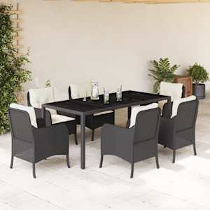 Vrtna jedilna garnitura 7-delna z blazinami črna poli ratan