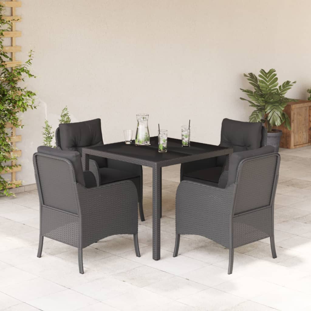 vidaXL 5-tlg. Garten-Essgruppe mit Kissen Schwarz Poly Rattan