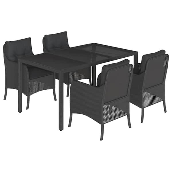 vidaXL 5-osaline aiam&ouml;&ouml;bli komplekt patjadega, must, pol&uuml;rotang