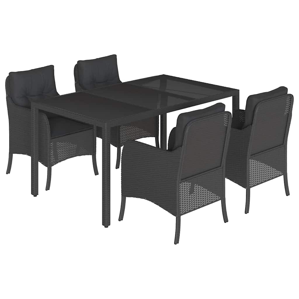 vidaXL Set mobilier de grădină cu perne, 5 piese, negru, poliratan