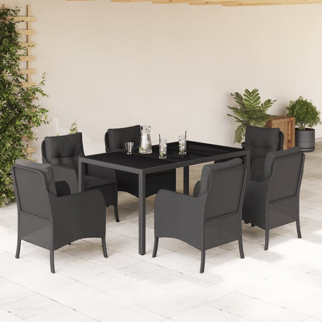 vidaXL Set mobilier de grădină cu perne, 7 piese, negru, poliratan