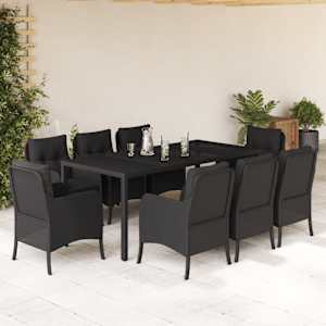 Vrtna jedilna garnitura 9-delna z blazinami črn poli ratan