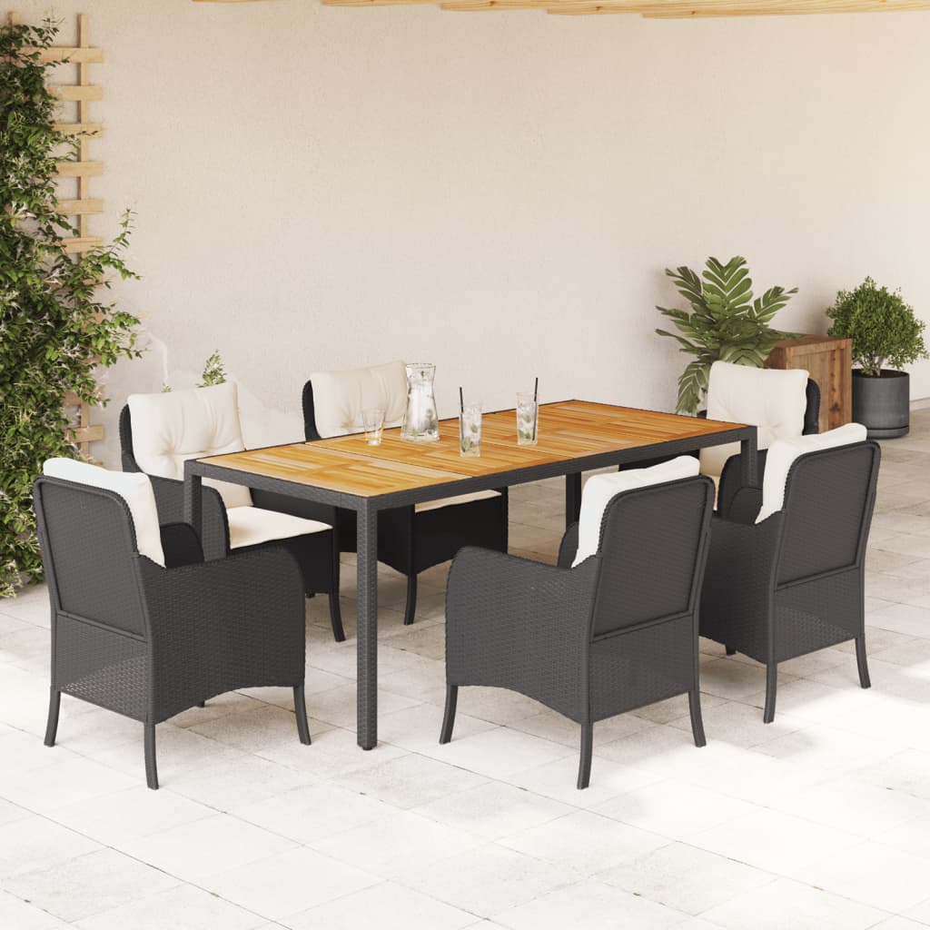 vidaXL 7-tlg. Garten-Essgruppe mit Kissen Schwarz Poly Rattan