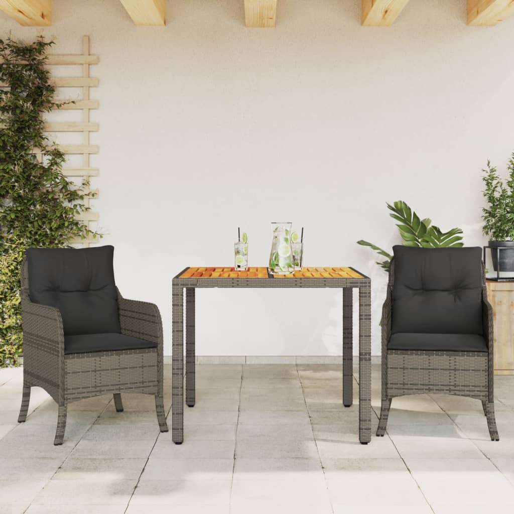 3dílný zahradní jídelní set s poduškami šedý polyratan