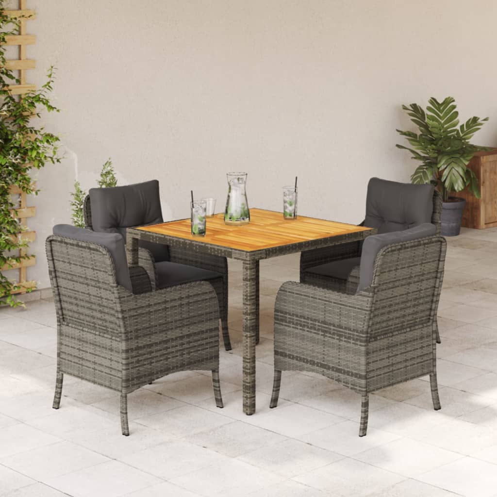 vidaXL 5-tlg. Garten-Essgruppe mit Kissen Grau Poly Rattan