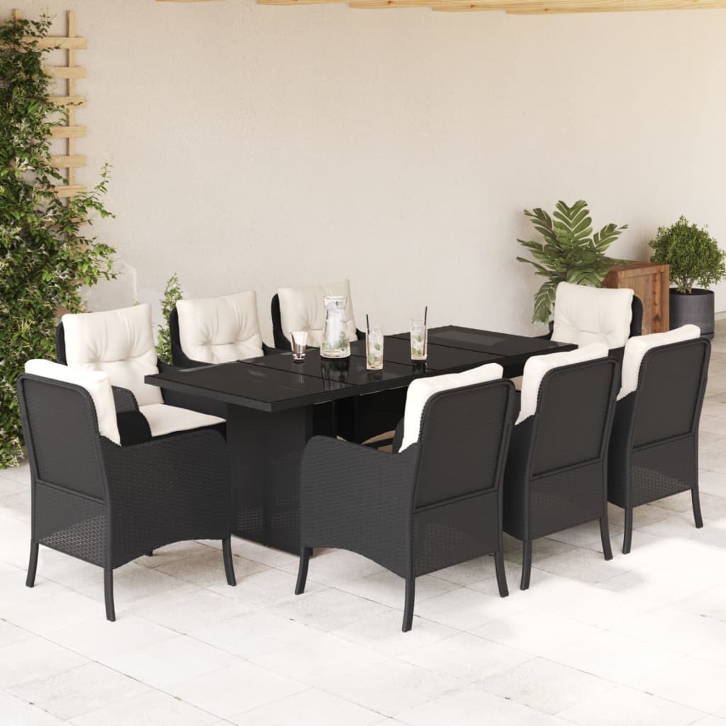 vidaXL Set mobilier de grădină cu perne, 9 piese, negru, poliratan