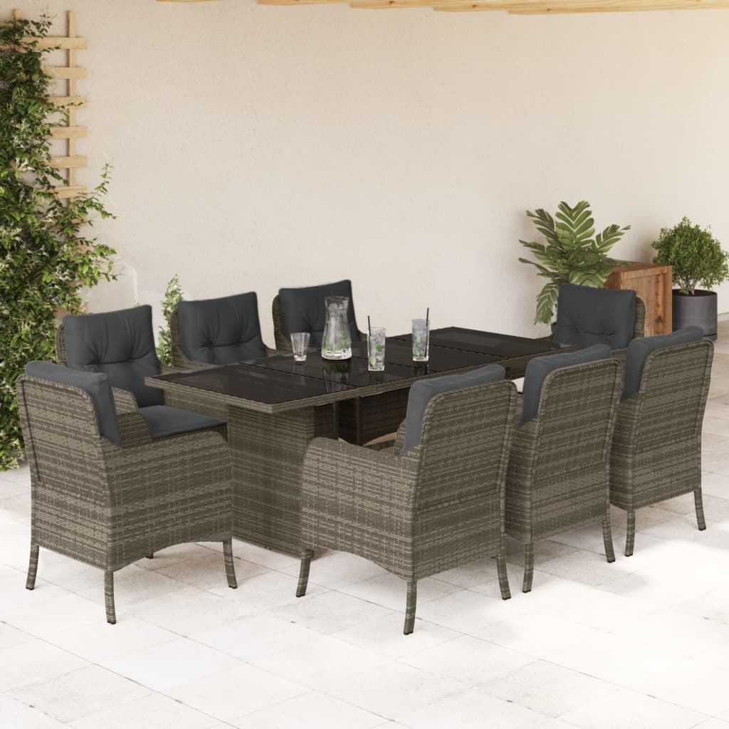 vidaXL 9-tlg. Garten-Essgruppe mit Kissen Grau Poly Rattan