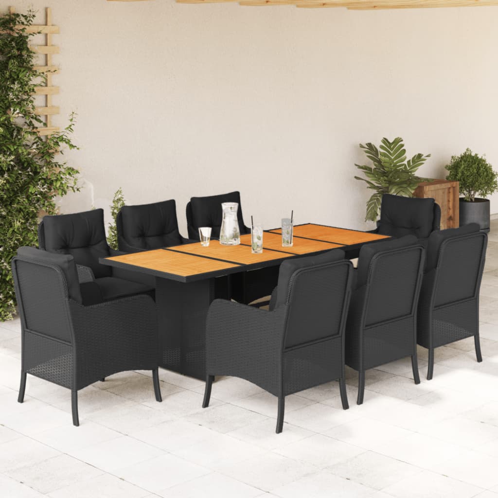 vidaXL Set mobilier de grădină cu perne, 9 piese, negru, poliratan