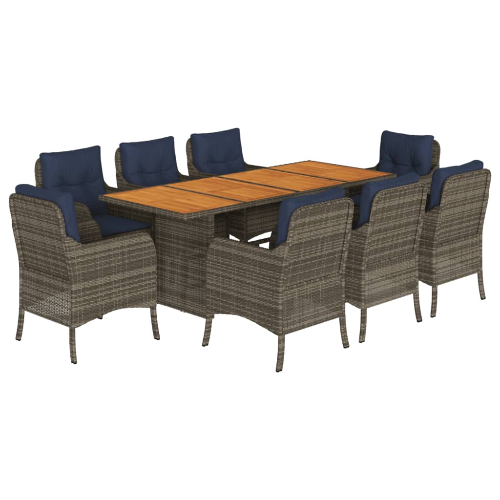 Vidaxl 9 Piece Patio Dining Set With Cushions Gray Poly Rattan