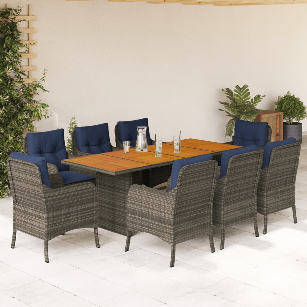 vidaXL Set mobilier de grădină cu perne, 9 piese, gri, poliratan