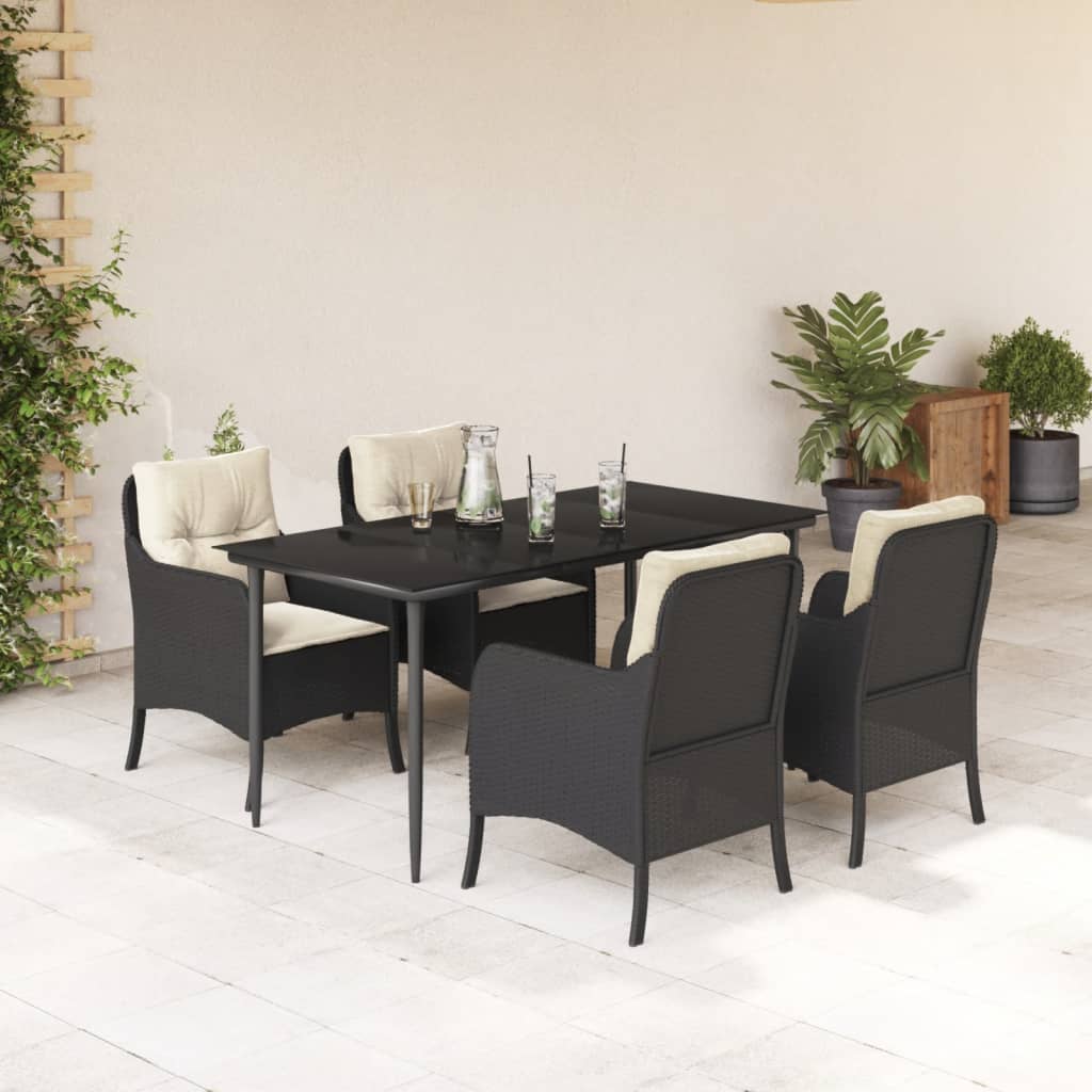 vidaXL Set mobilier de grădină cu perne, 5 piese, negru, poliratan