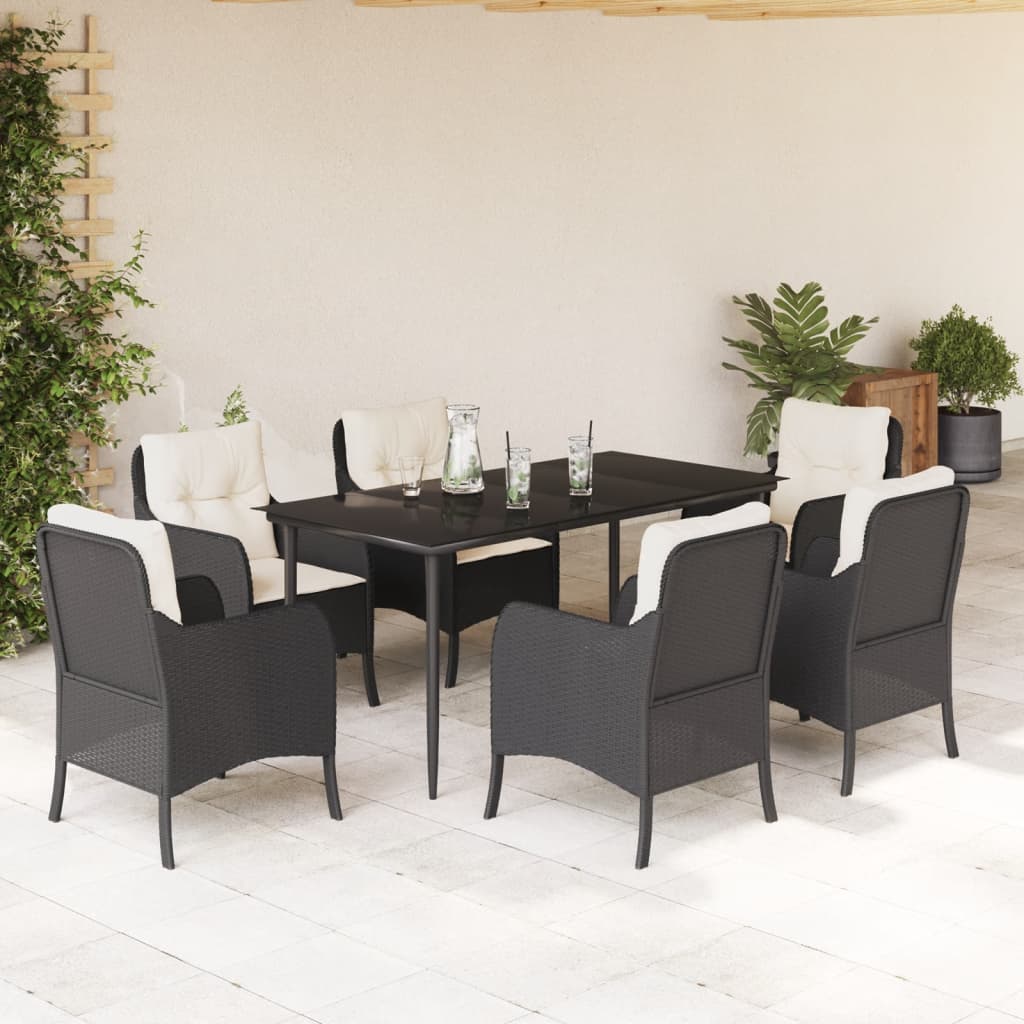 vidaXL Set mobilier de grădină cu perne, 7 piese, negru, poliratan