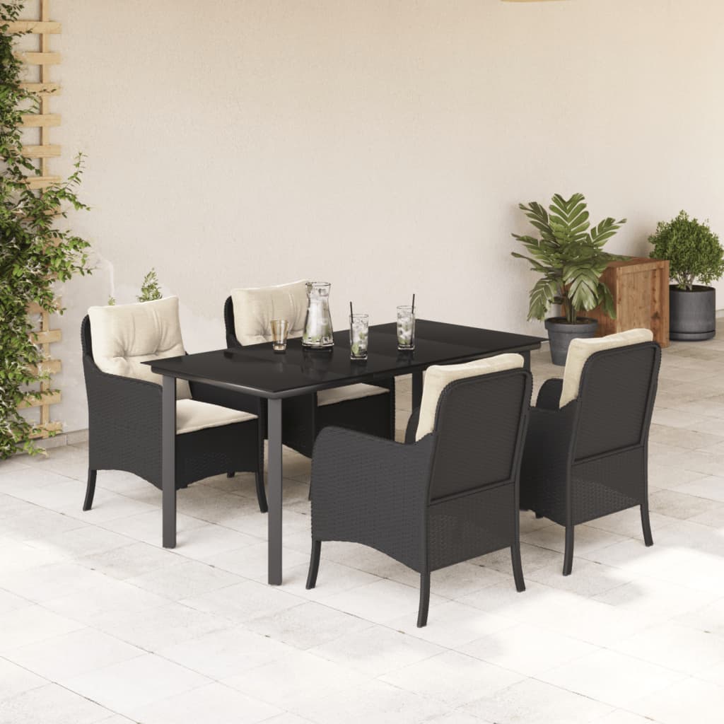 vidaXL Set mobilier de grădină cu perne, 5 piese, negru, poliratan