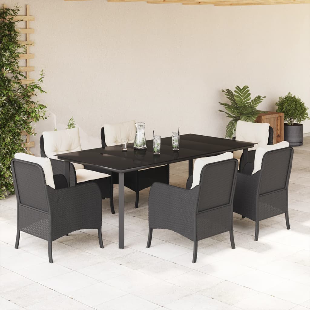 vidaXL Set mobilier de grădină cu perne, 7 piese, negru, poliratan