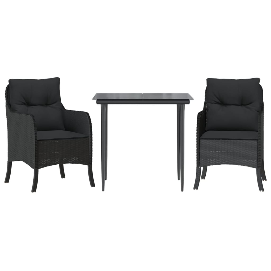 vidaXL Set mobilier de grădină cu perne, 3 piese, negru, poliratan