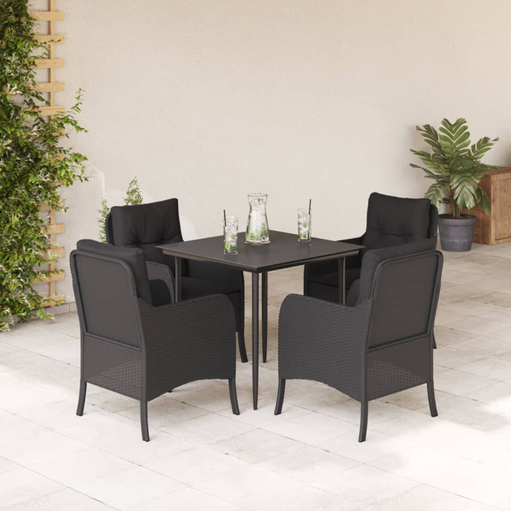 5-tlg. Garten-Essgruppe mit Kissen Schwarz Poly Rattan