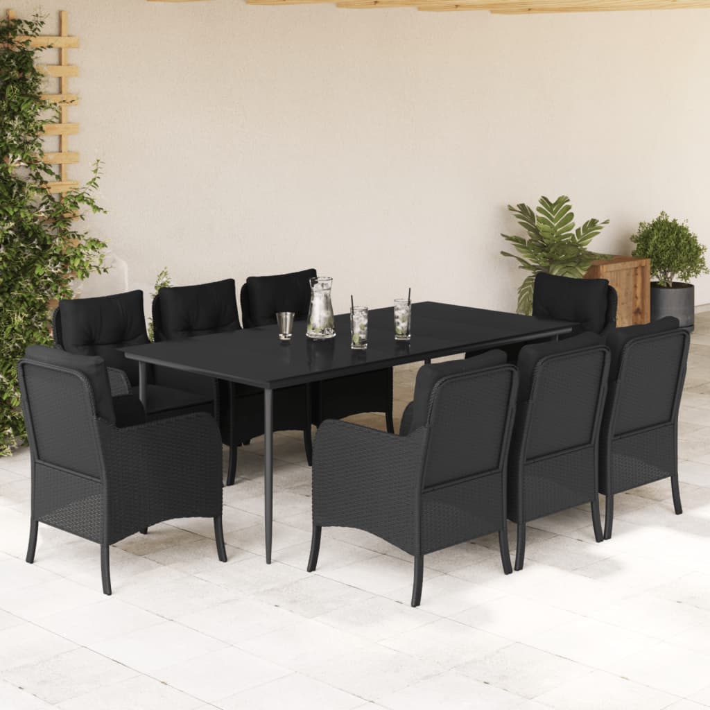 vidaXL Set mobilier de grădină cu perne, 9 piese, negru, poliratan