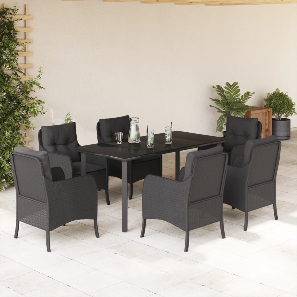 vidaXL Set mobilier de grădină cu perne, 7 piese, negru, poliratan