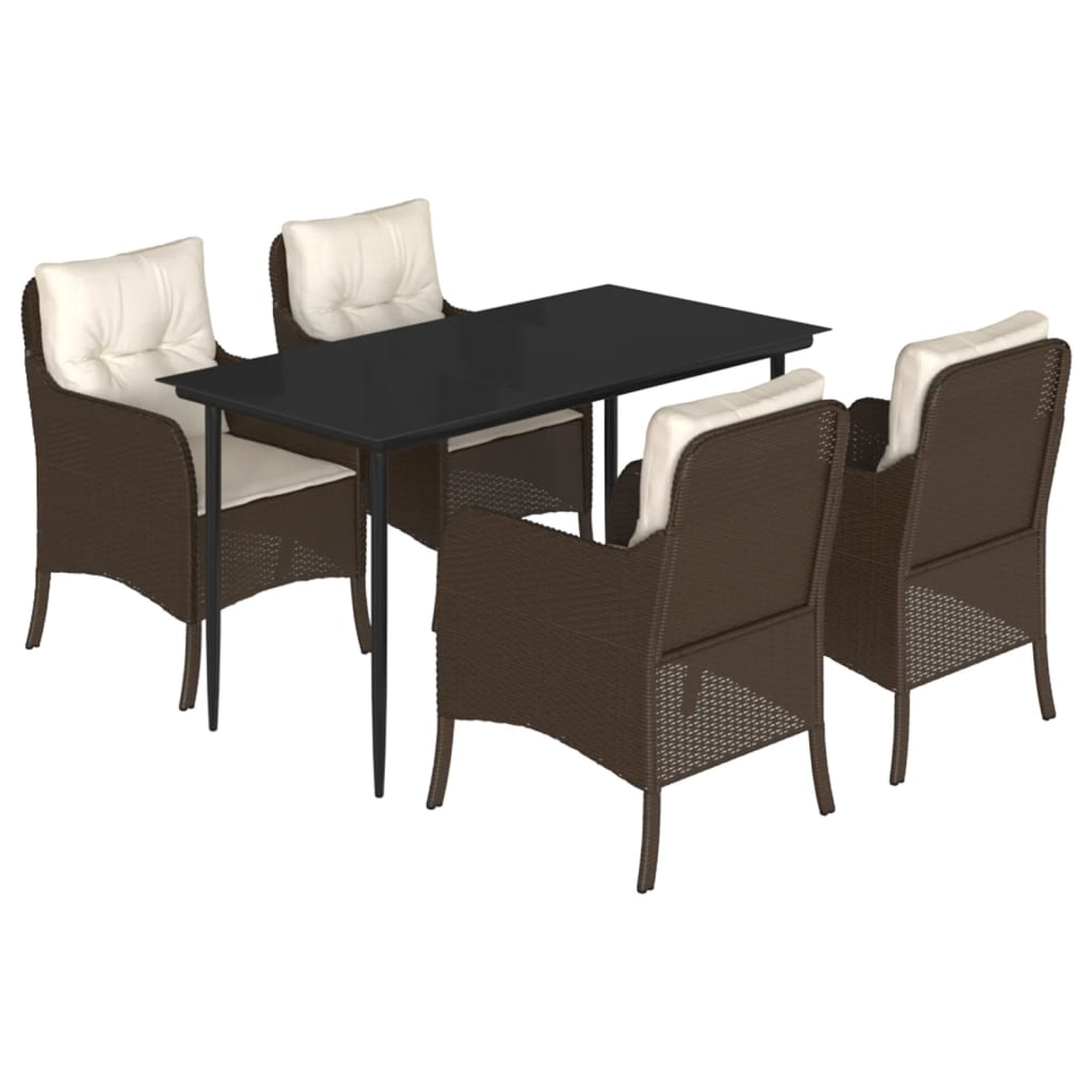 VidaXL 5-delige Tuinset Met Kussens Poly Rattan Bruin