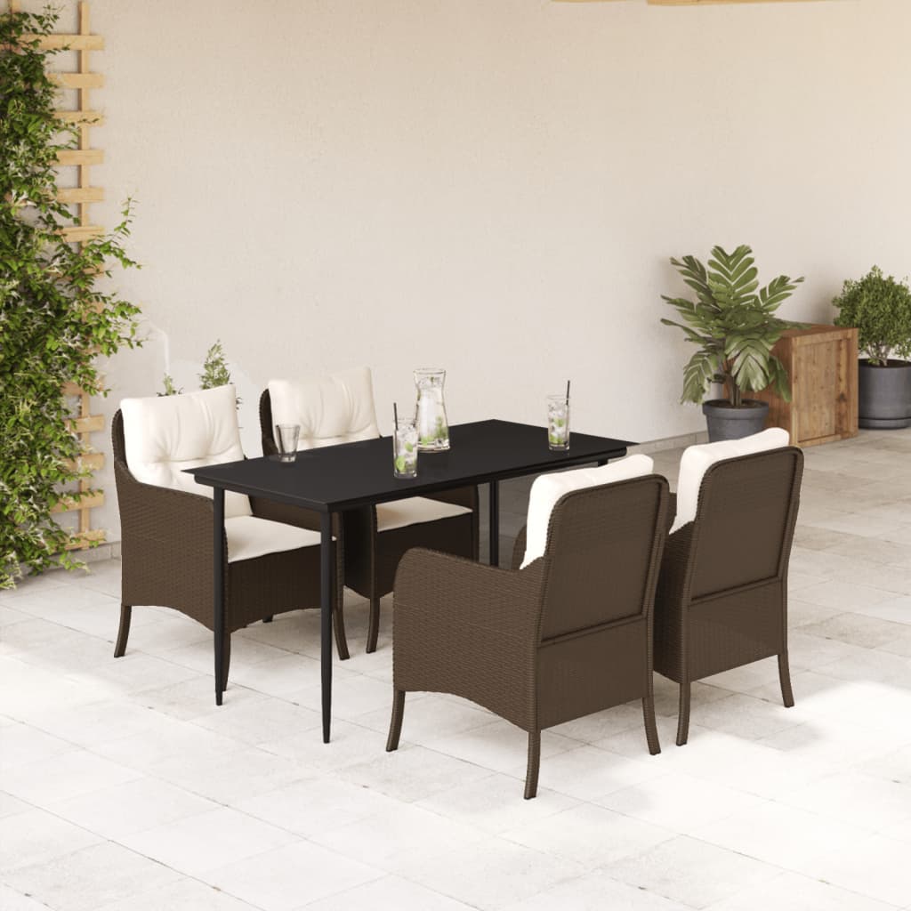vidaXL Set mobilier de grădină, 5 piese, cu perne, maro, poliratan