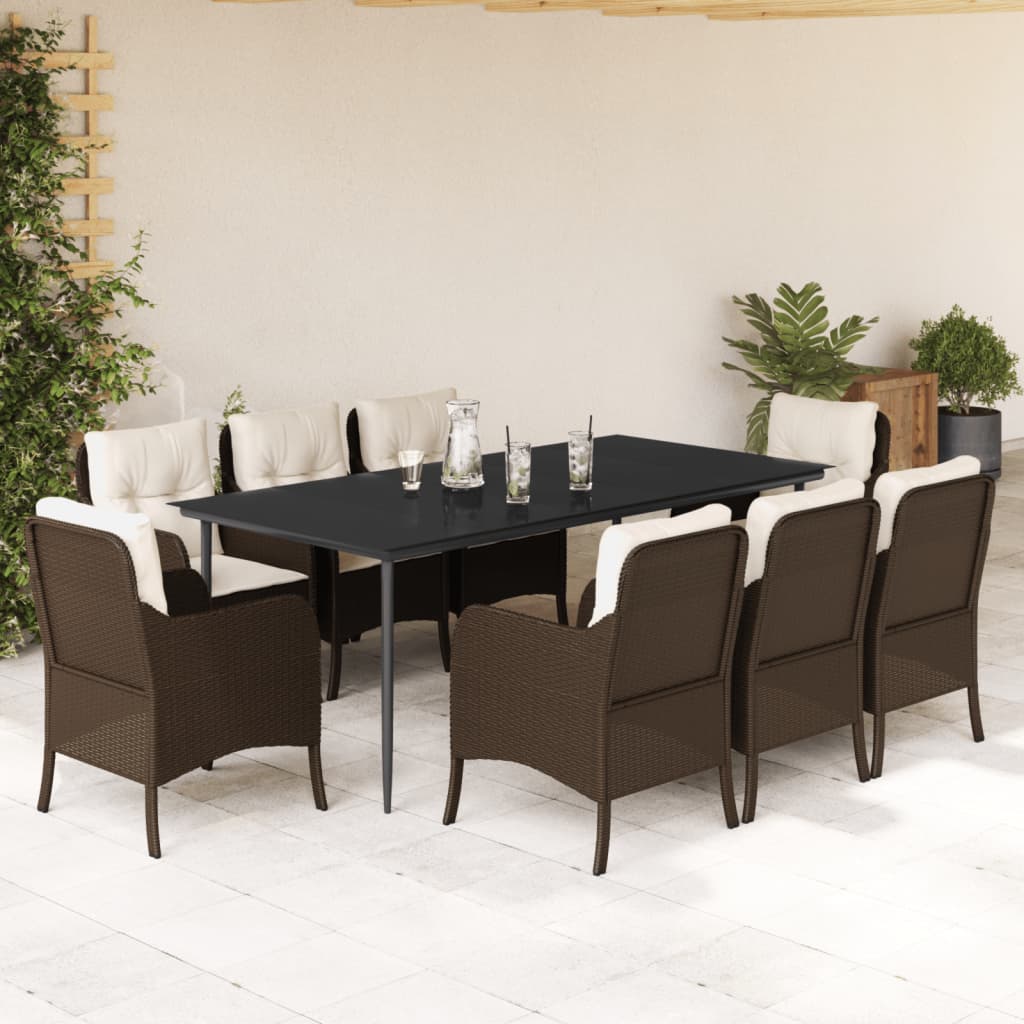 vidaXL Set mobilier de grădină cu perne, 9 piese, maro, poliratan