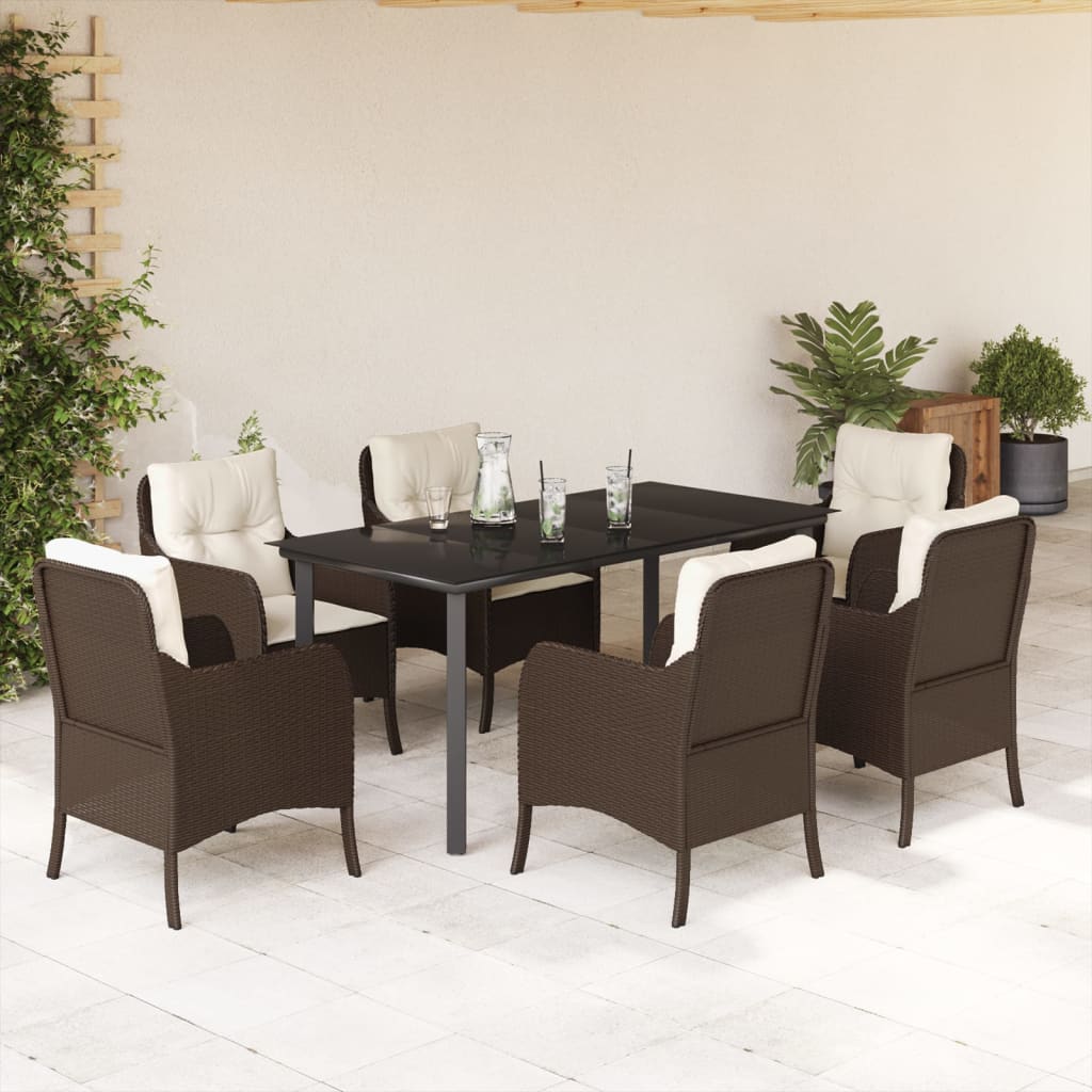 vidaXL Set mobilier de grădină cu perne, 7 piese, maro, poliratan