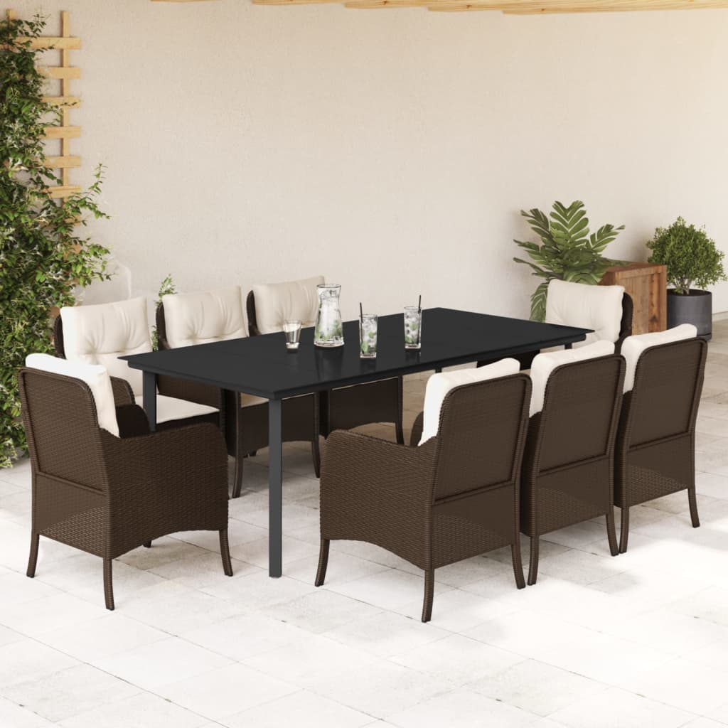 vidaXL Set mobilier de grădină cu perne, 9 piese, maro, poliratan