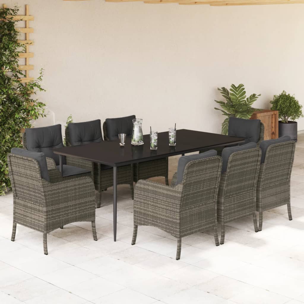 vidaXL Set mobilier grădină cu perne, 9 piese, gri, poliratan