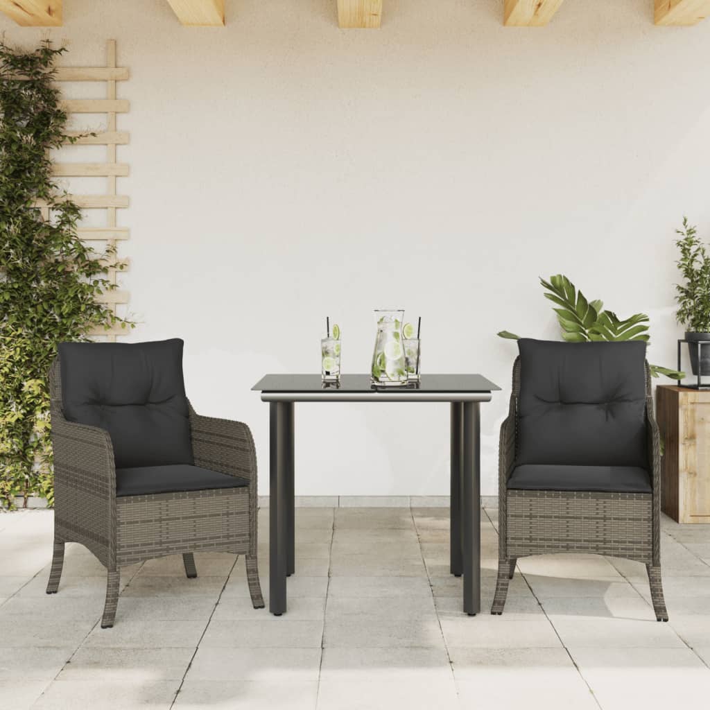 vidaXL Set mobilier de grădină cu perne, 3 piese, gri, poliratan