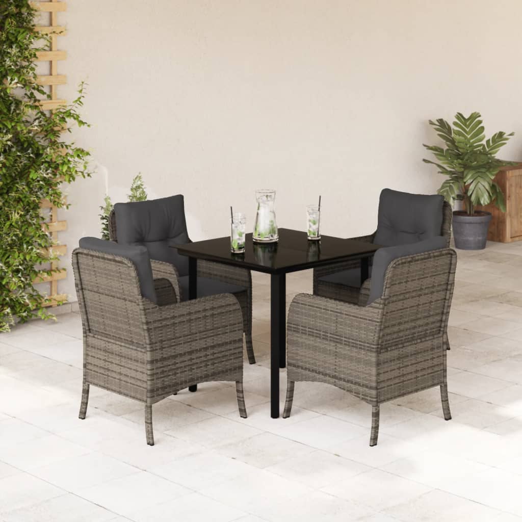 5-tlg. Garten-Essgruppe mit Kissen Grau Poly Rattan