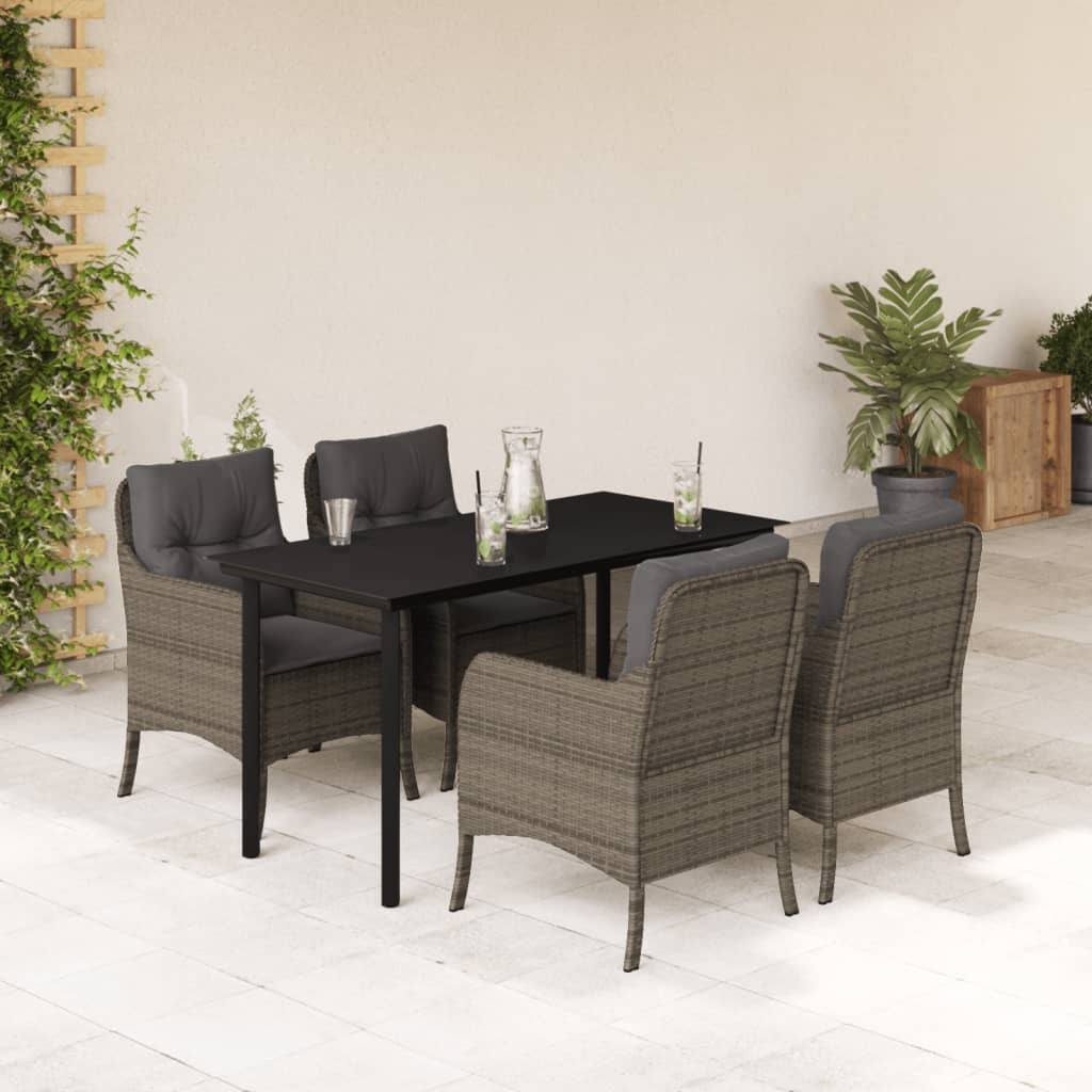 vidaXL Set mobilier de grădină cu perne, 5 piese, gri, poliratan