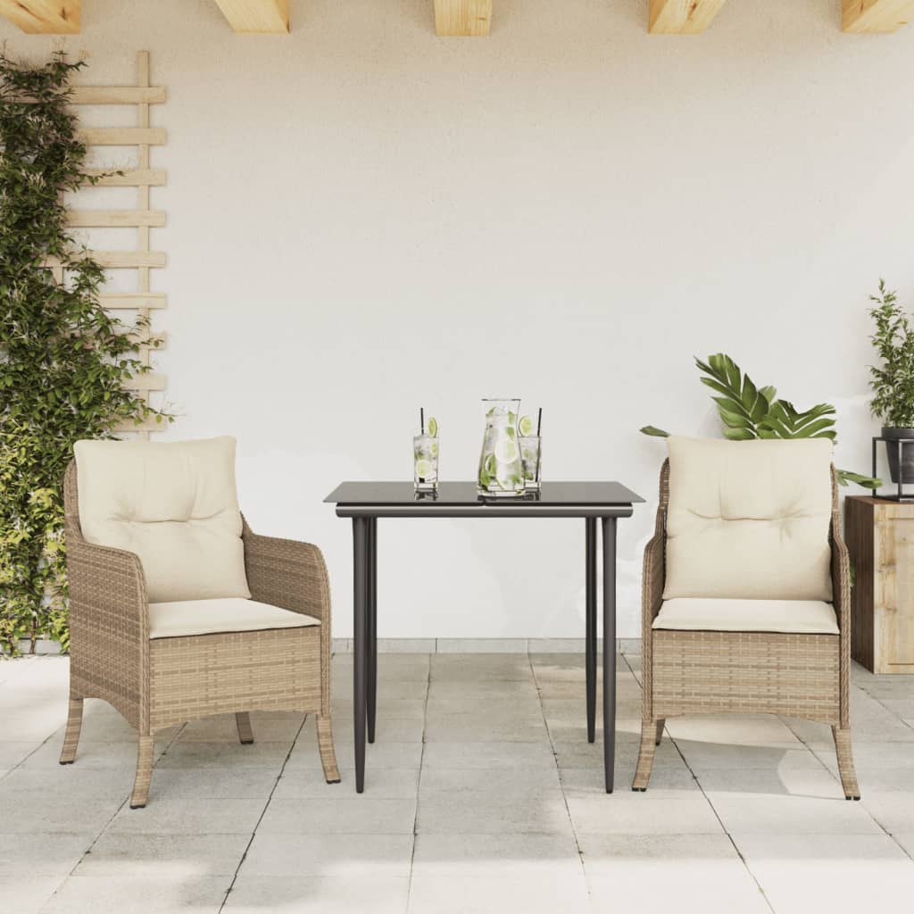 3-tlg. Garten-Essgruppe mit Kissen Beige Poly Rattan