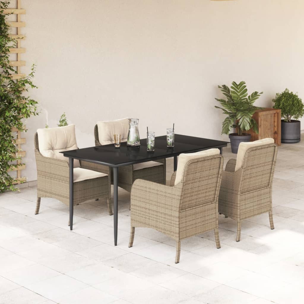 vidaXL Set mobilier de grădină cu perne, 5 piese, bej, poliratan